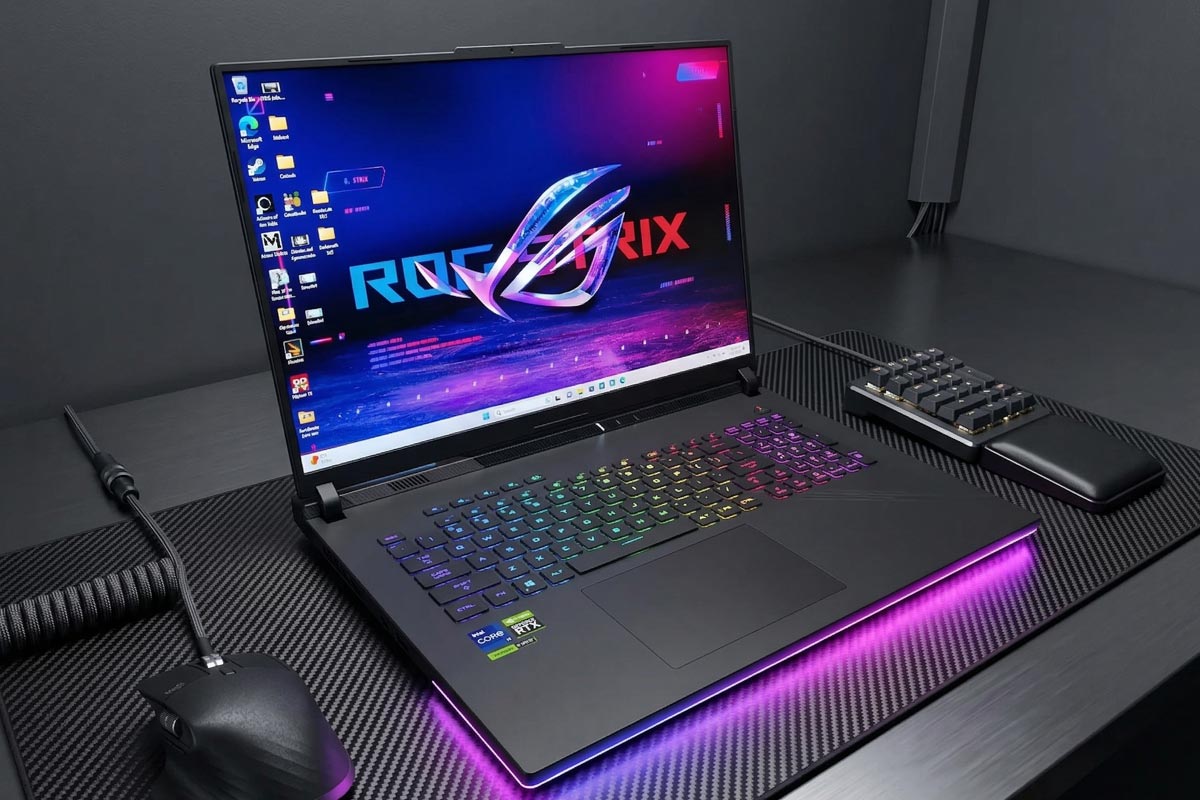 asus rog strix on desk ready for gaming