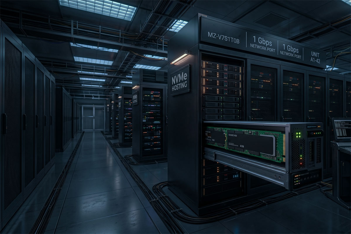 futuristic representation of nvme hosting with server racks