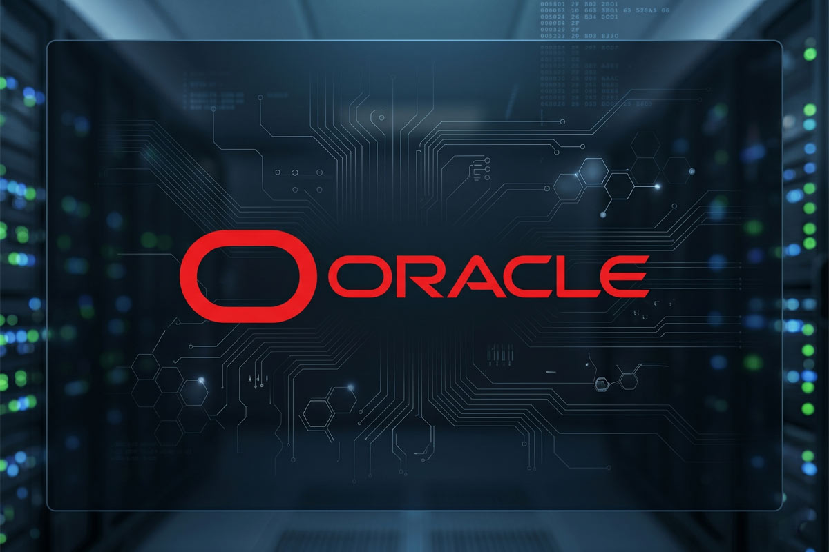 oracle cloud review logo on a high-tech background