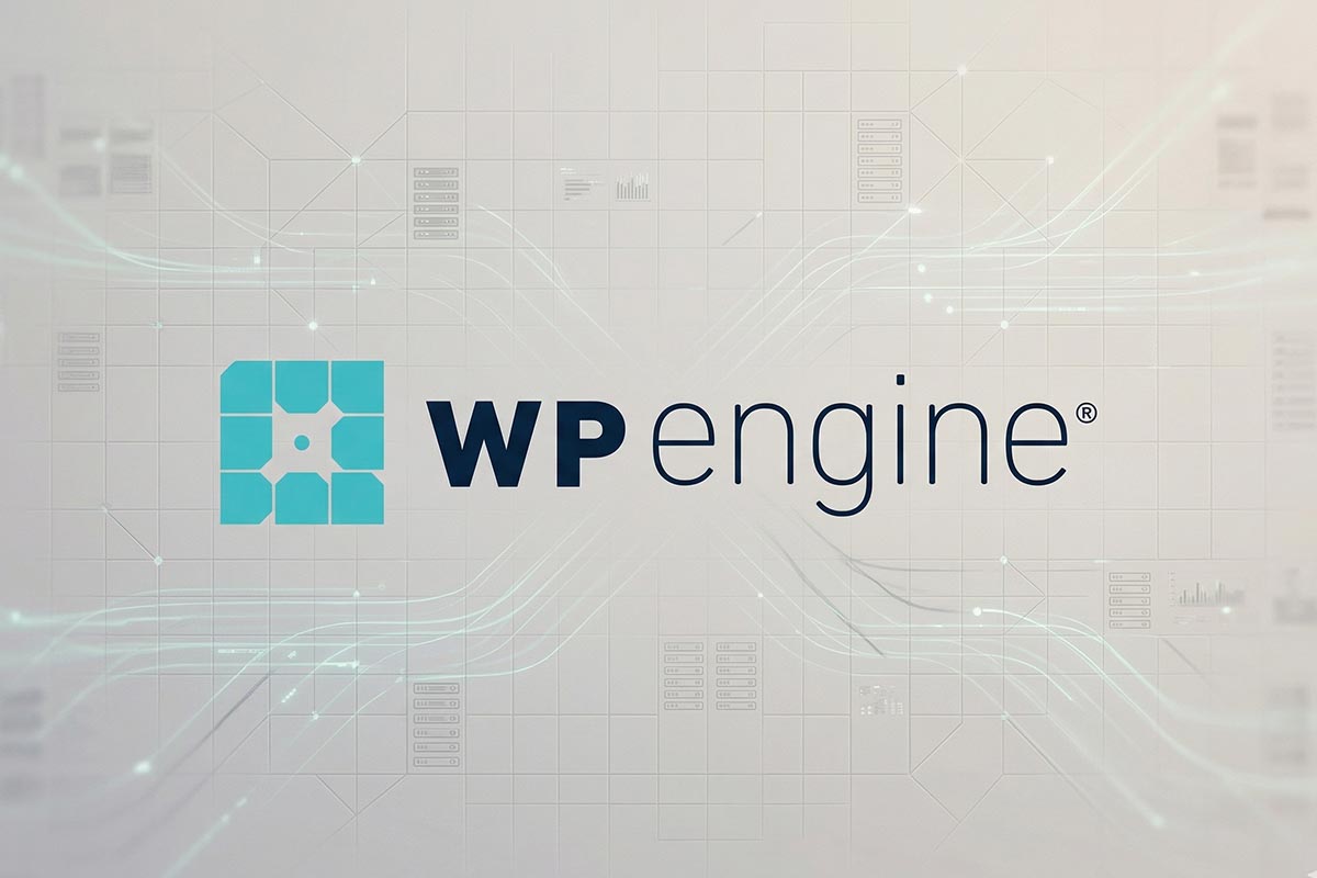 wp engine review logo with tech circuit board background
